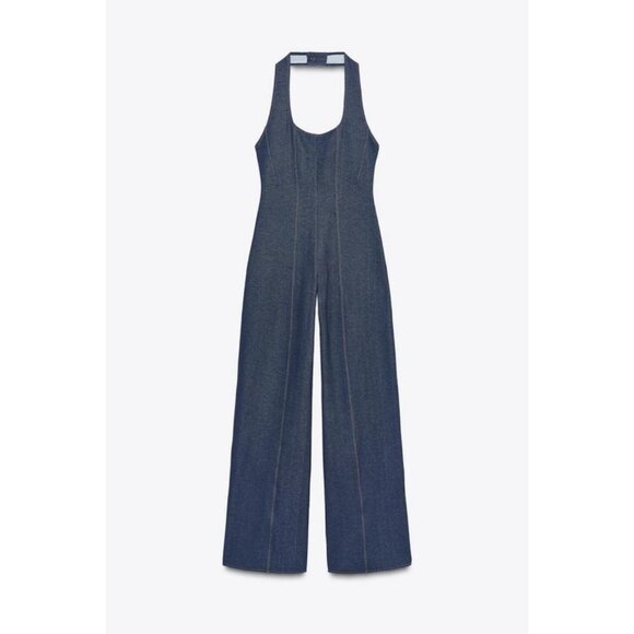ZARA TOPSTITCHED TWILL JUMPSUIT - Picture 1 of 6